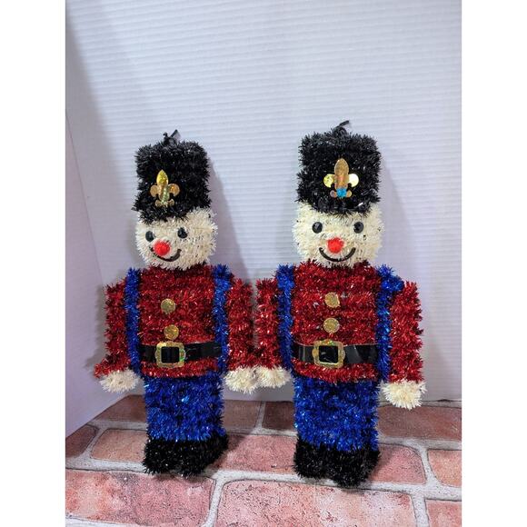 2 Holiday Home Decor Tinsel Garland Wall Nutcracker Toy Soldier 14" Tall X 7" - Picture 1 of 5